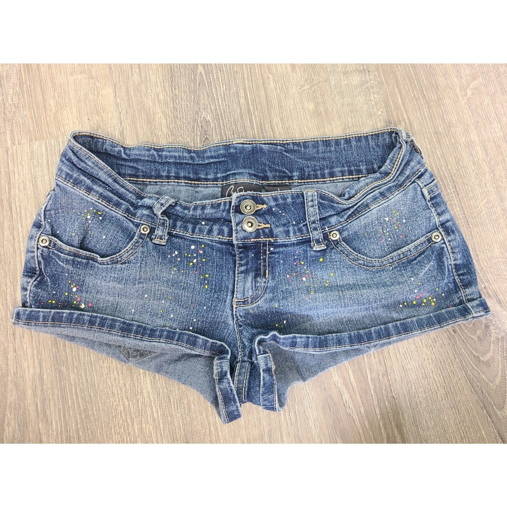 VTG Y2K City Streets Sz 1 Micro Shorts Paint Splatter Medium Wash It Girl Indie